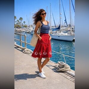 Anthropologie Elevenses Smooth Sailing Nautical Embroidered Lined Skirt Size 12.